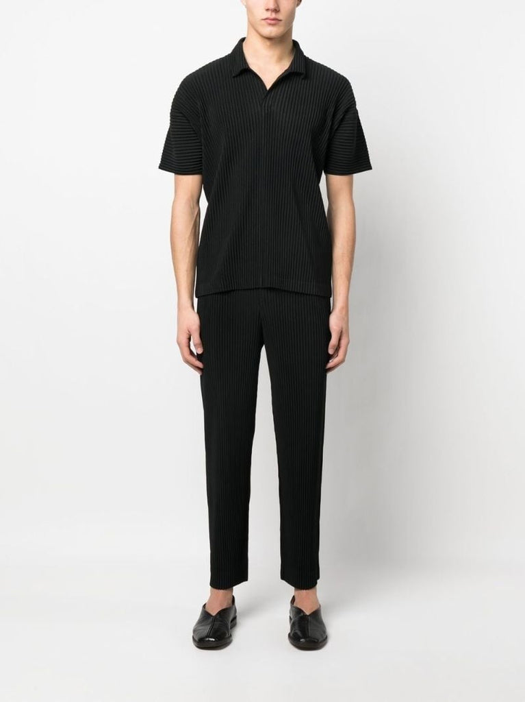 Black Pleated Short Sleeved Shirt