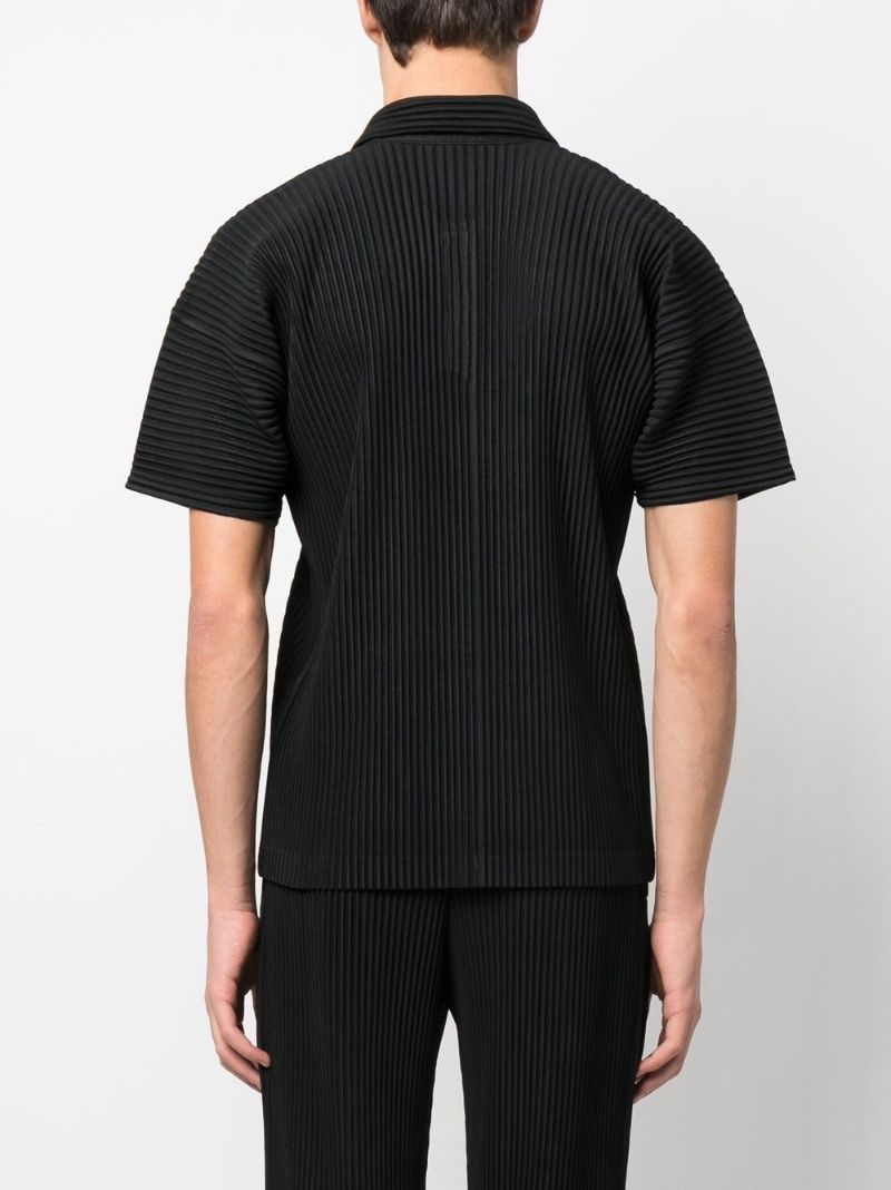 Black Pleated Short Sleeved Shirt