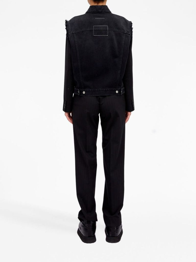 Black Ripped-detailing Denim Jacket
