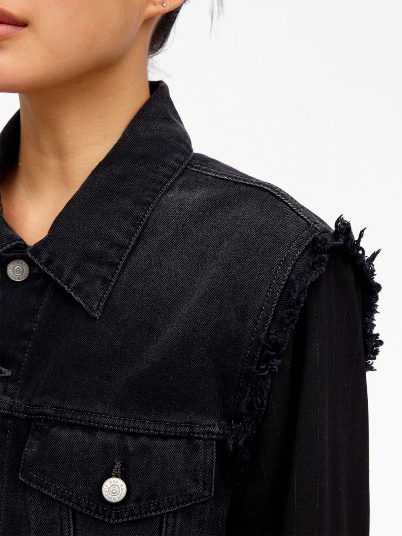 Black Ripped-detailing Denim Jacket