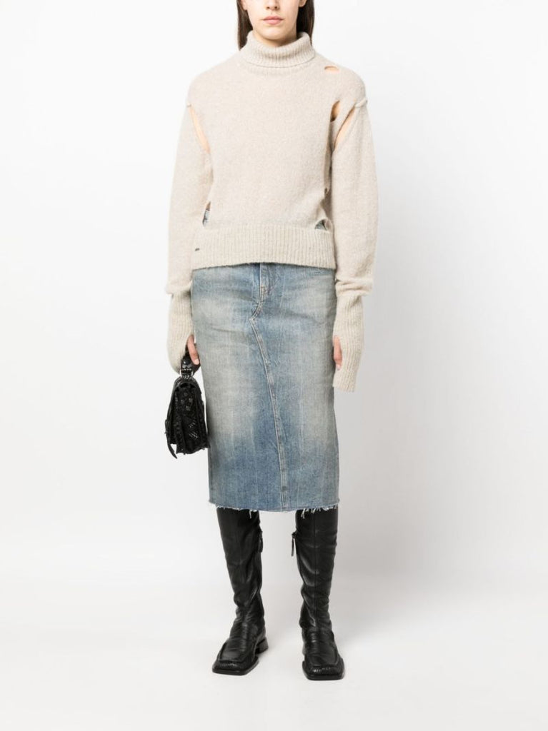 Blue Denim Midi Skirt