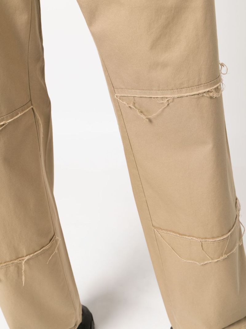 Beige Loose-threads Straight-leg Cotton Trousers