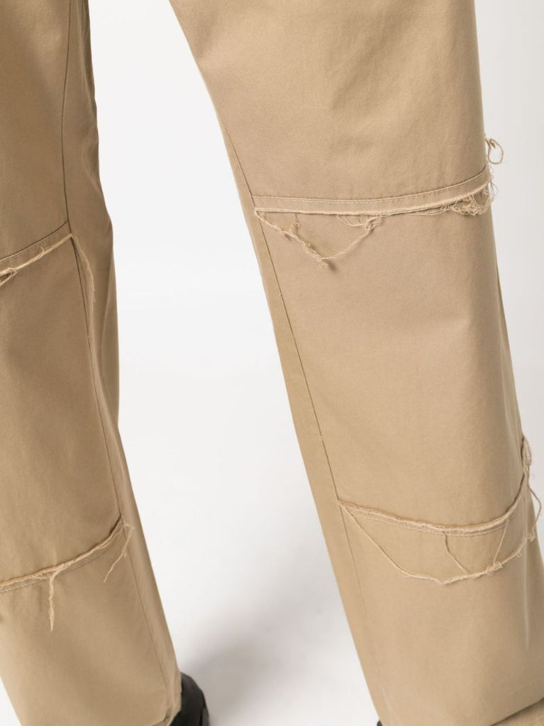Beige Loose-threads Straight-leg Cotton Trousers
