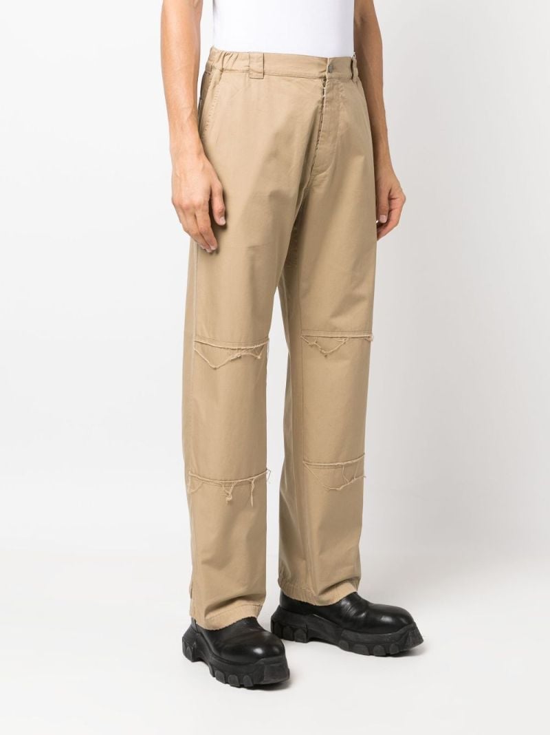 Beige Loose-threads Straight-leg Cotton Trousers