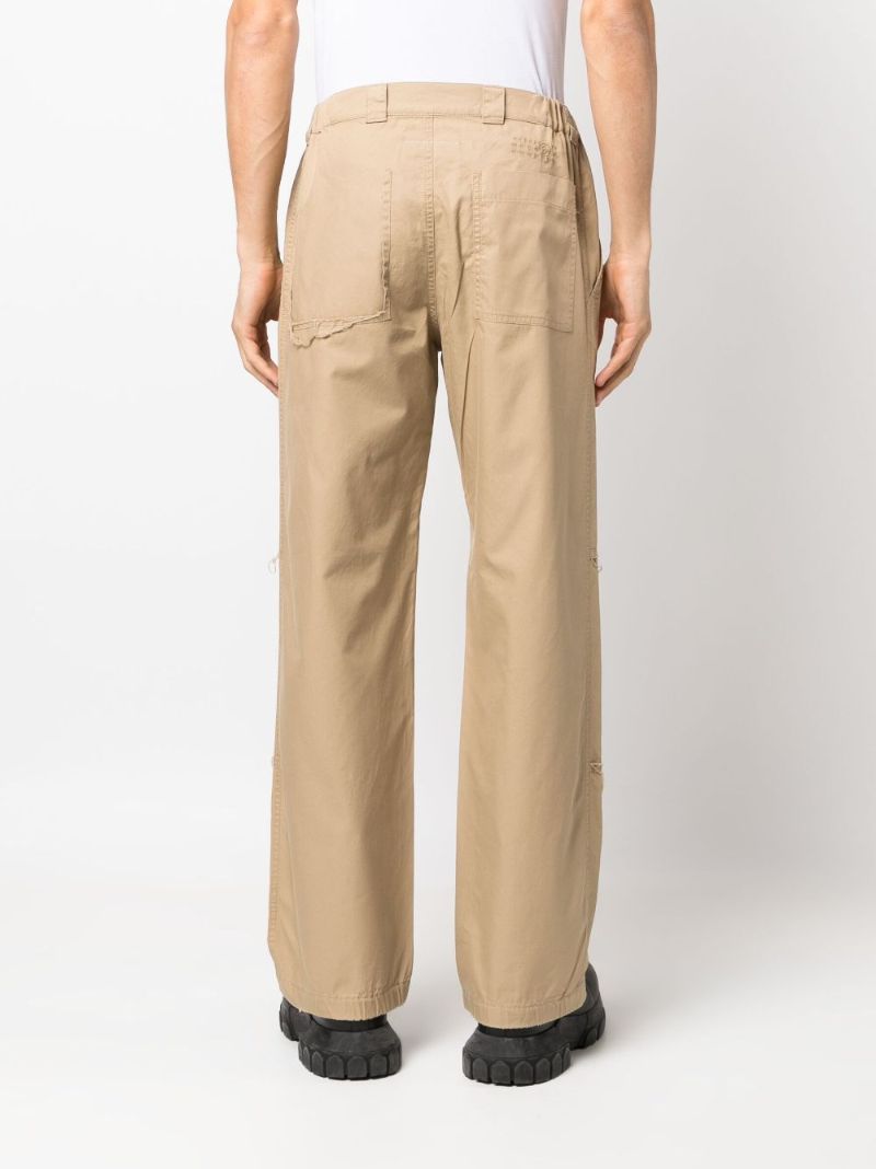 Beige Loose-threads Straight-leg Cotton Trousers