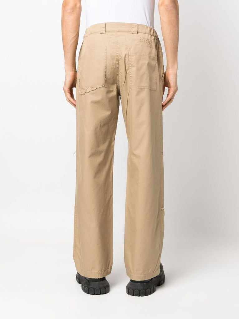 Beige Loose-threads Straight-leg Cotton Trousers