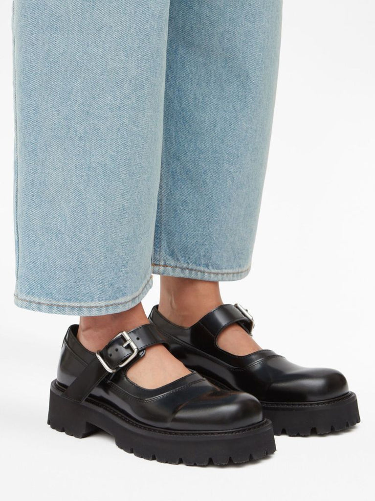Black Buckled Leather Brogues
