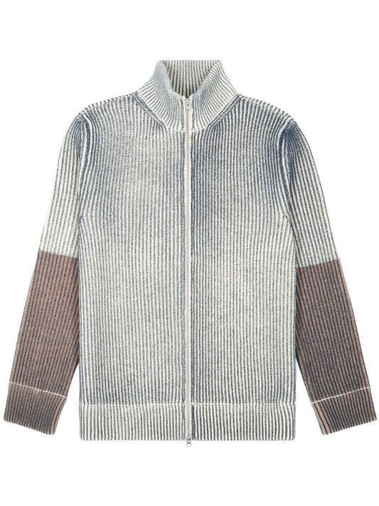 Neutral Ribbed Zip-up Cardigan