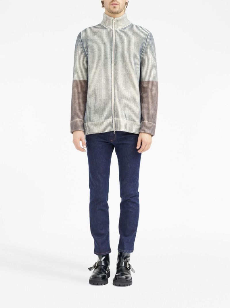 Neutral Ribbed Zip-up Cardigan