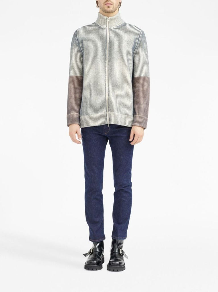 Neutral Ribbed Zip-up Cardigan