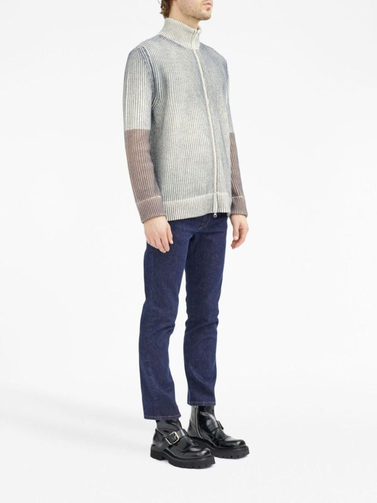 Neutral Ribbed Zip-up Cardigan