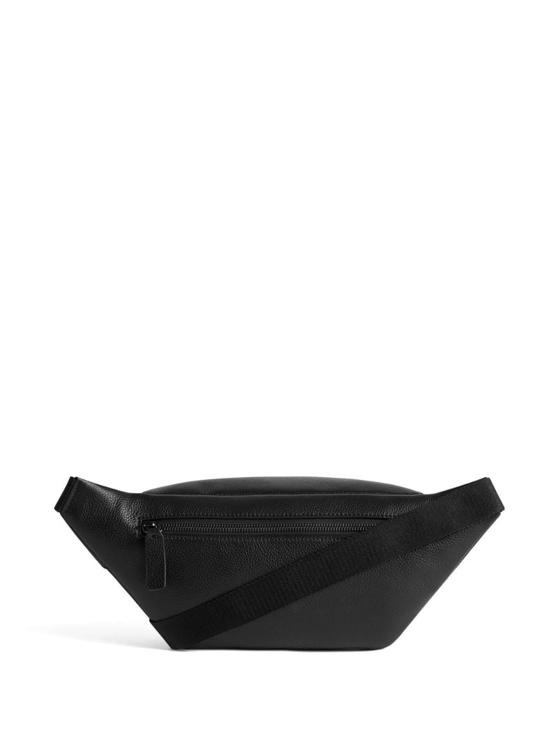 Black Logo Print Leather Belt Bag