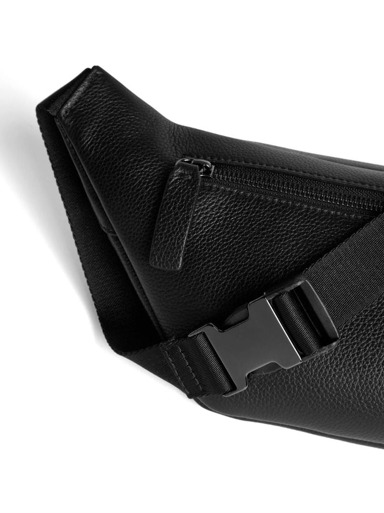 Black Logo Print Leather Belt Bag