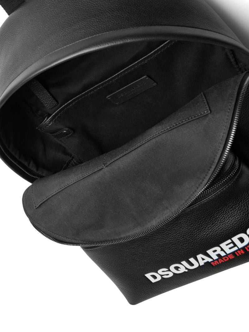 Black Logo Print Leather Backpack