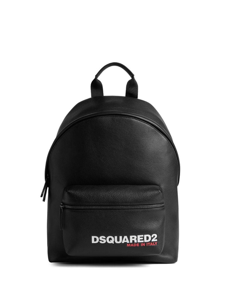 Black Logo Print Leather Backpack
