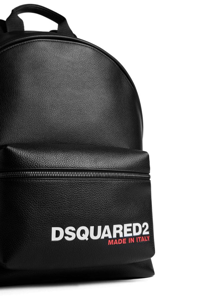 Black Logo Print Leather Backpack