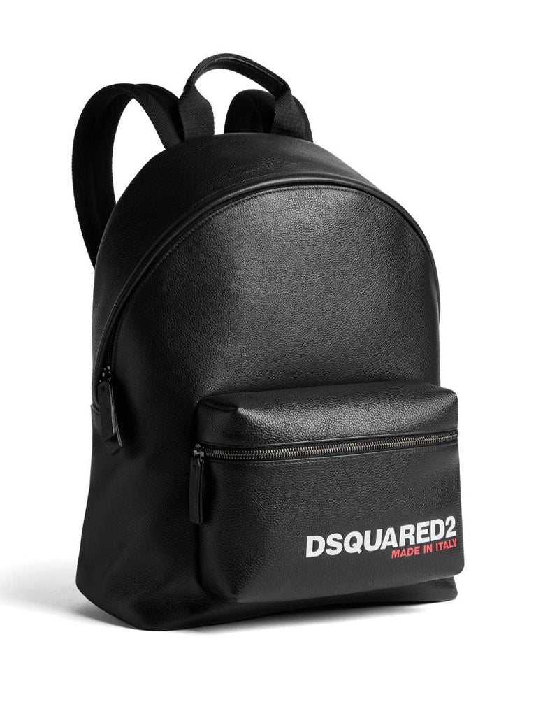 Black Logo Print Leather Backpack