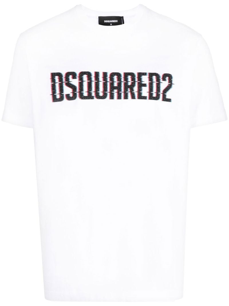 White Logo Print Cotton  T-shirt