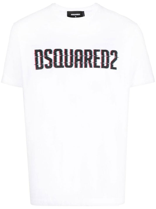 White Logo Print Cotton  T-shirt
