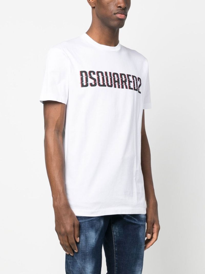 White Logo Print Cotton  T-shirt
