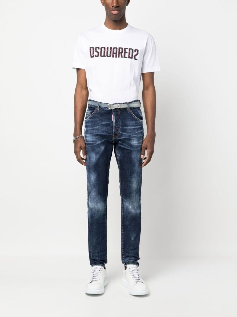 White Logo Print Cotton  T-shirt