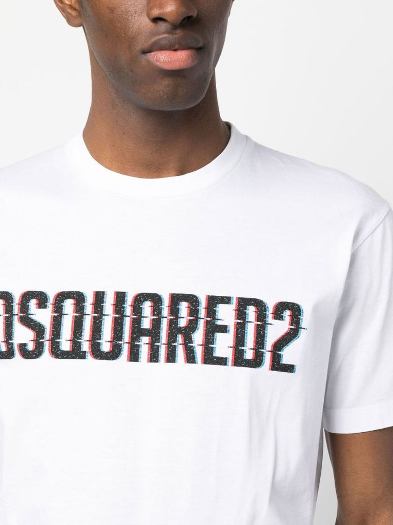 White Logo Print Cotton  T-shirt