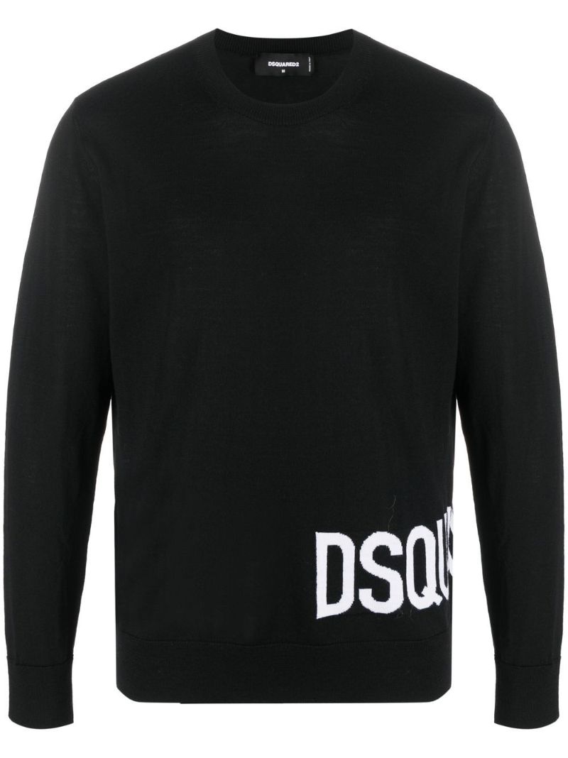 Black Logo Intarsia Wool Sweater