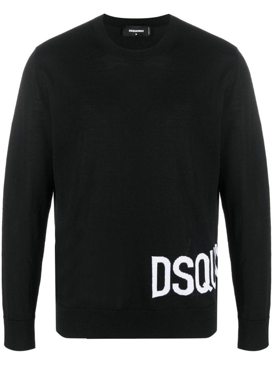 Black Logo Intarsia Wool Sweater