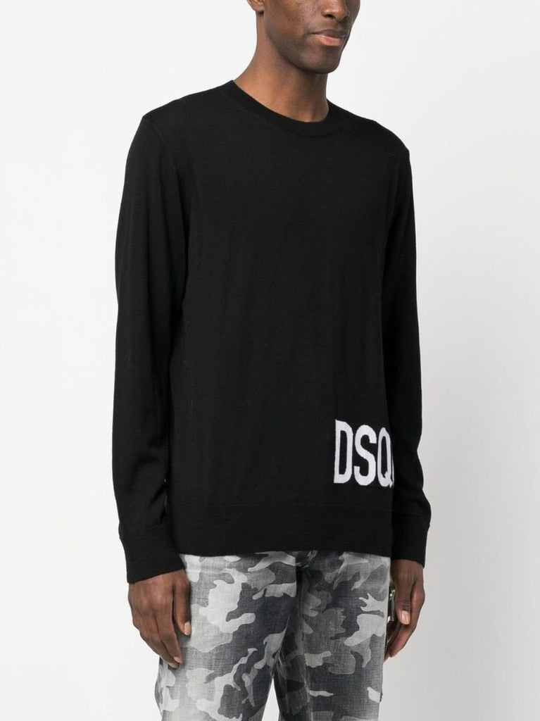 Black Logo Intarsia Wool Sweater