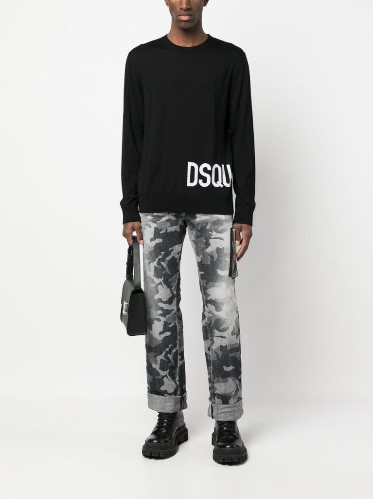 Black Logo Intarsia Wool Sweater