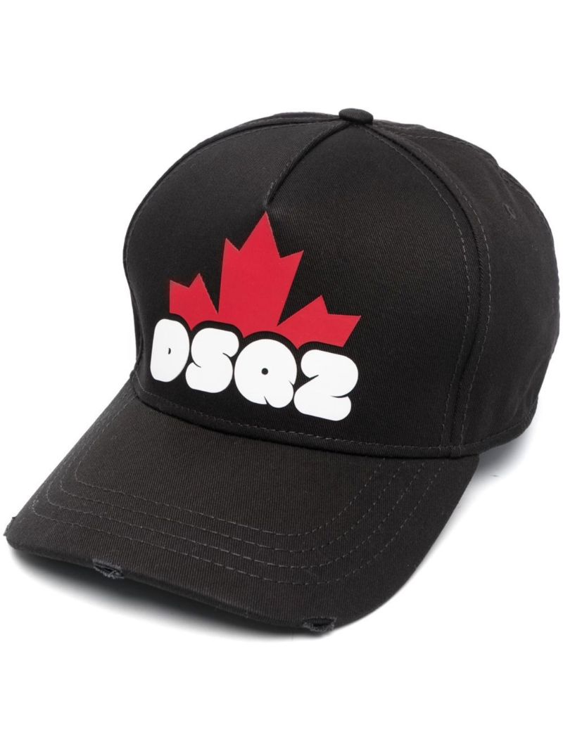 Black Logo Print Cotton Cap