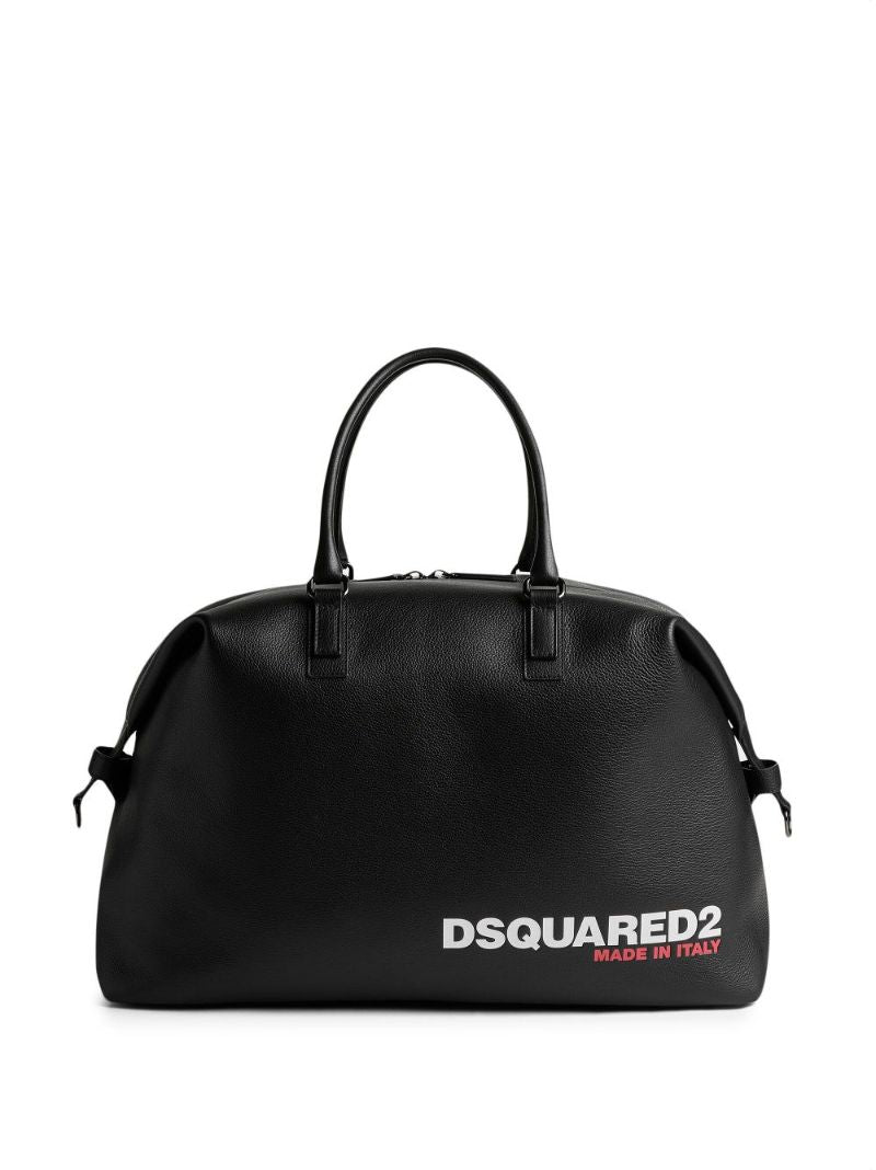 Black Logo Leather Tote Bag