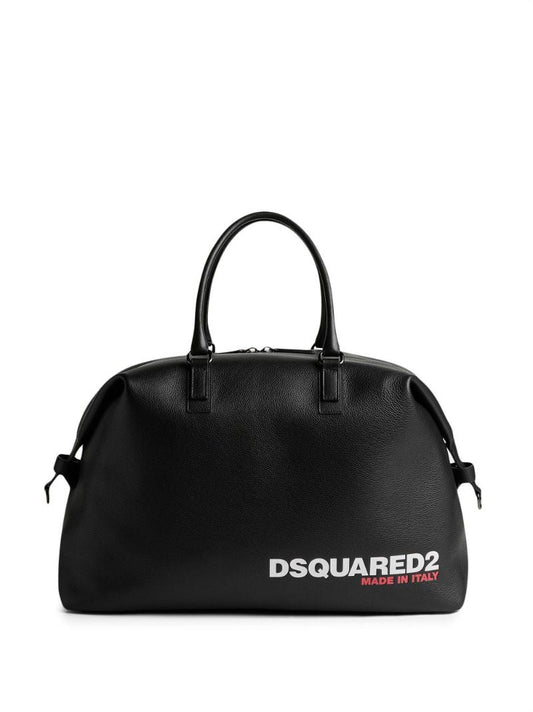 Black Logo Leather Tote Bag