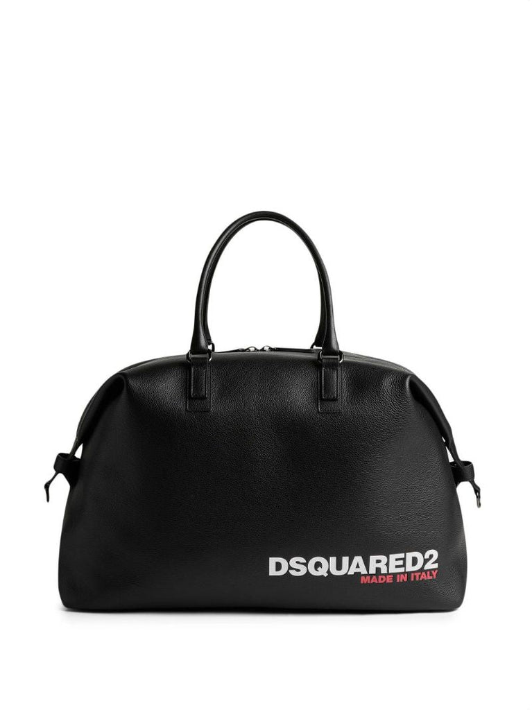 Black Logo Leather Tote Bag
