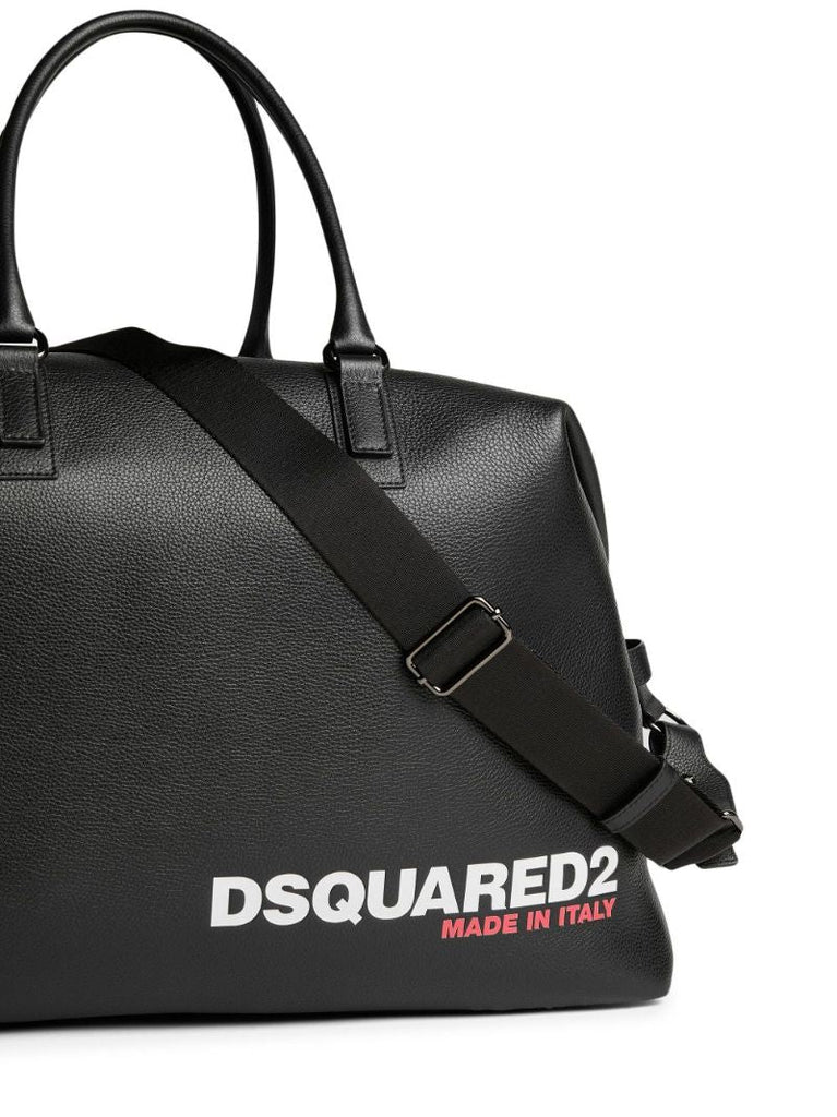 Black Logo Leather Tote Bag