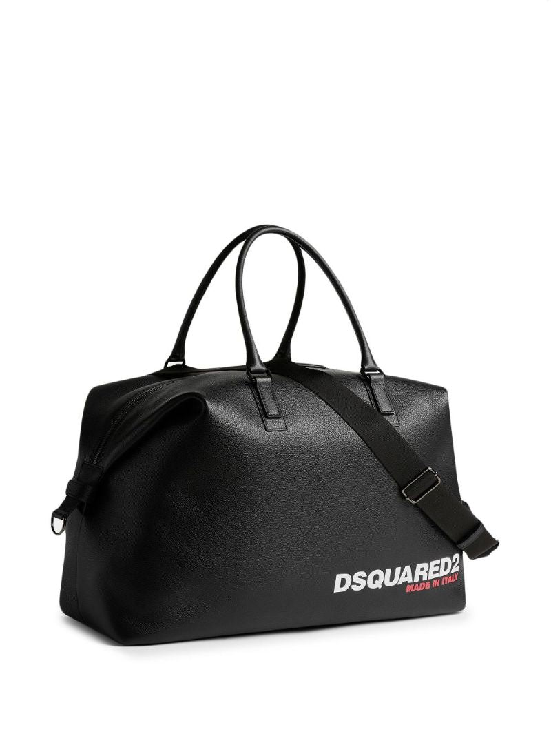 Black Logo Leather Tote Bag