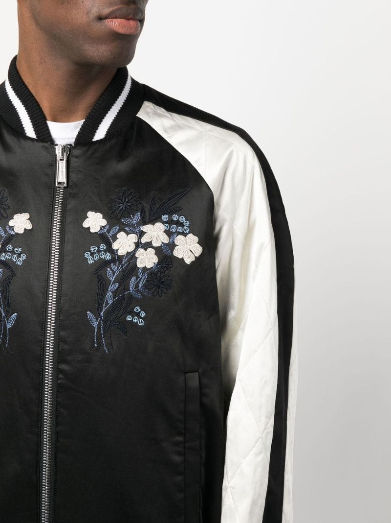 Black Floral-embroidered Bomber Jacket