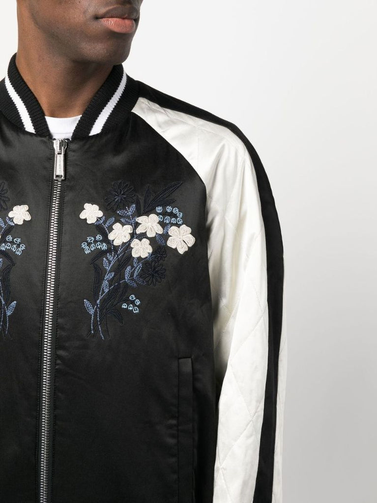 Black Floral-embroidered Bomber Jacket