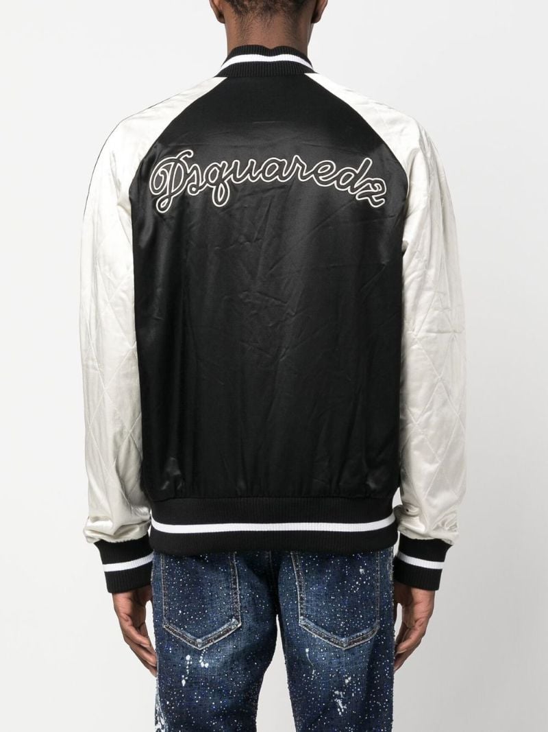 Black Floral-embroidered Bomber Jacket