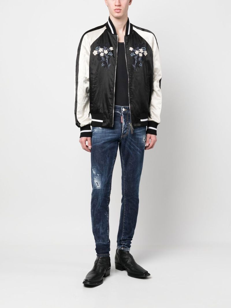Blue Distressed Slim-leg Jeans
