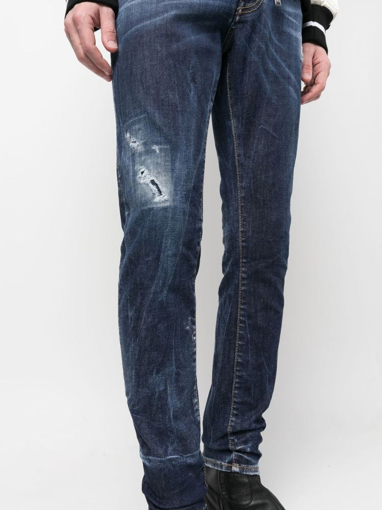 Blue Distressed Slim-leg Jeans