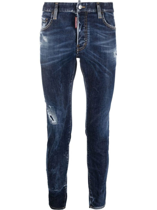 Blue Distressed Slim-leg Jeans