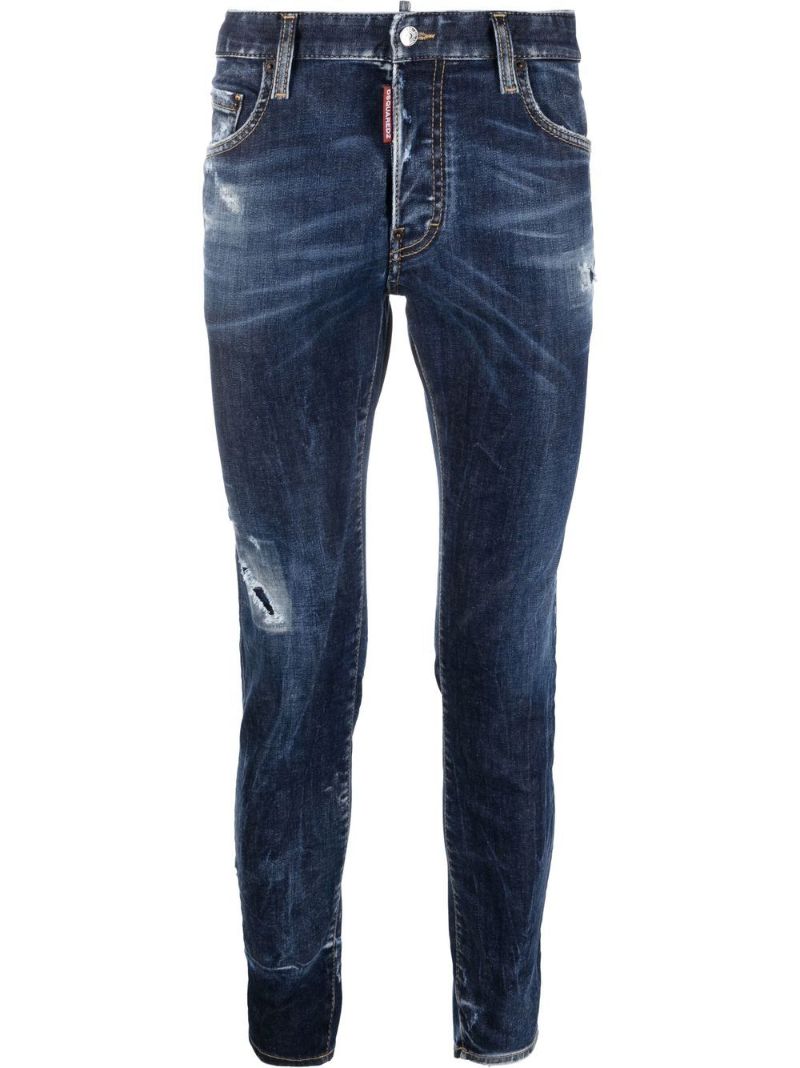 Blue Distressed Slim-leg Jeans
