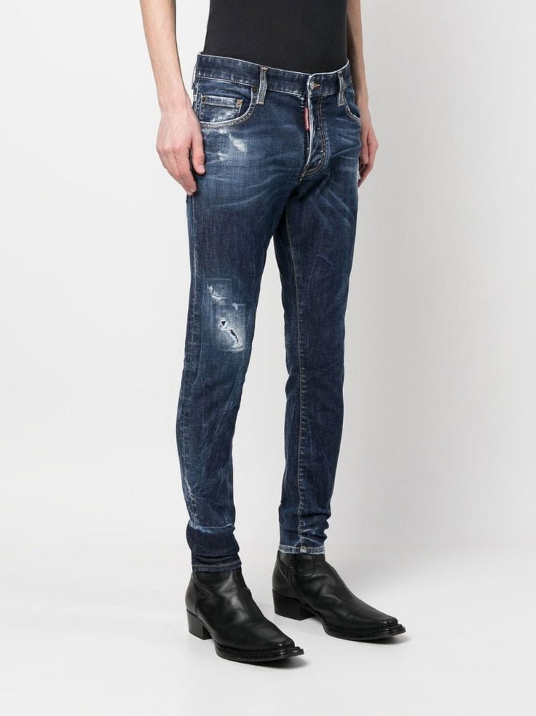 Blue Distressed Slim-leg Jeans