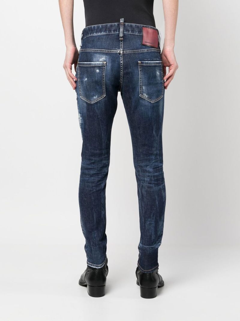Blue Distressed Slim-leg Jeans