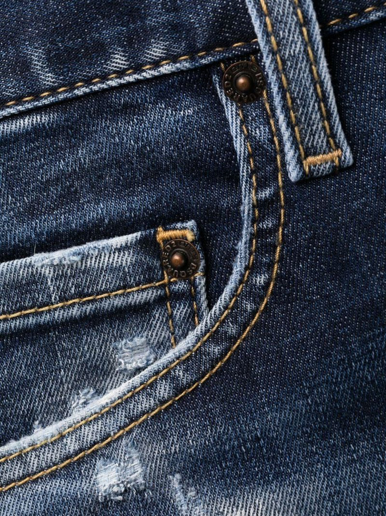 Blue Distressed Slim-leg Jeans