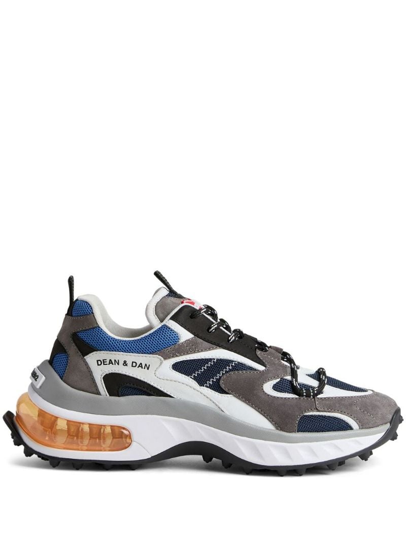 Grey Panelled Leather Sneakers