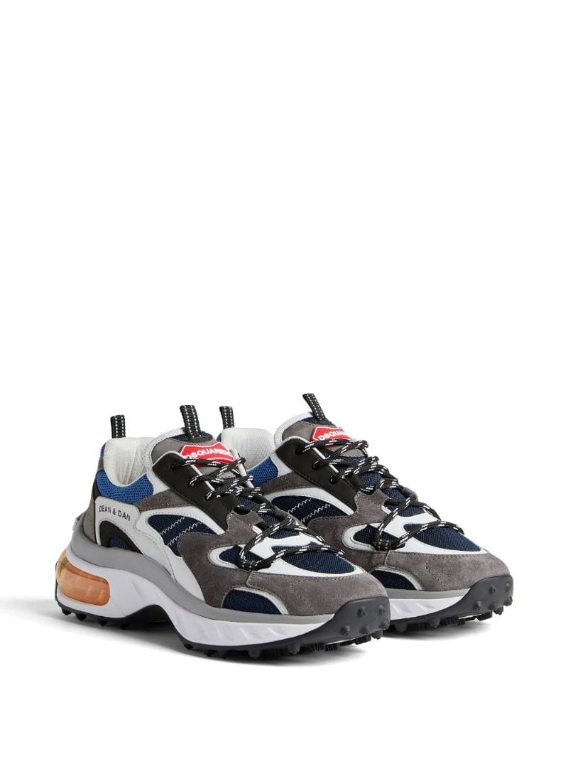 Grey Panelled Leather Sneakers