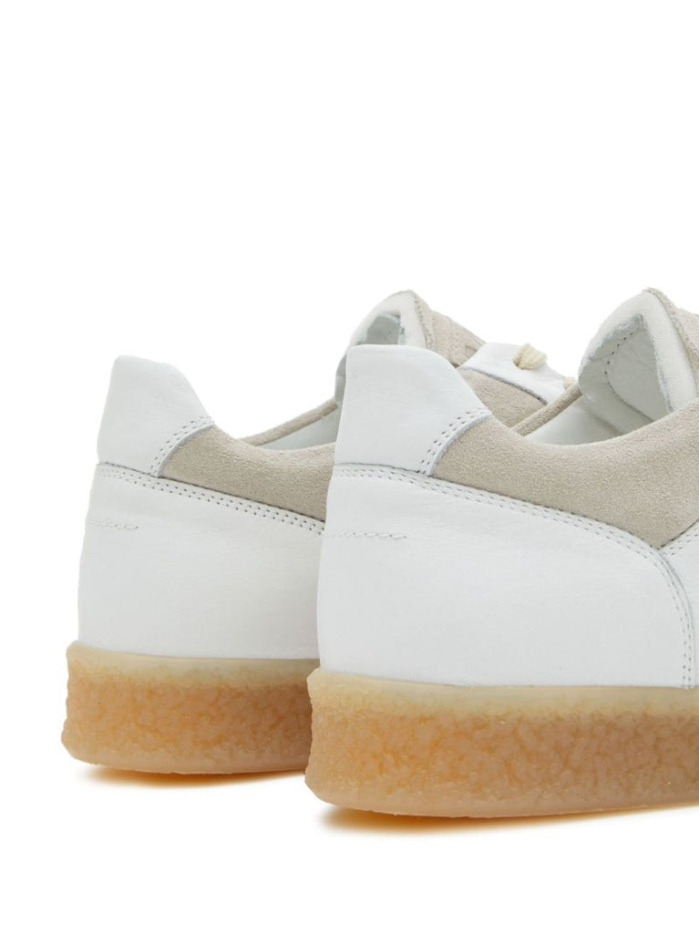 White Panelled Lace Up Sneakers