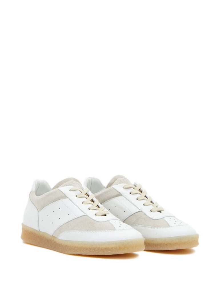 White Panelled Lace Up Sneakers